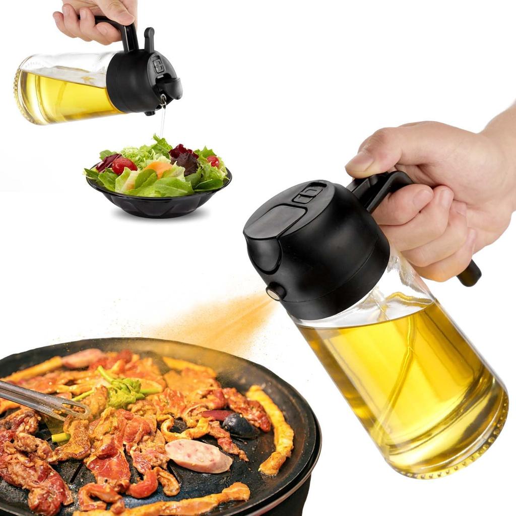 Pulverizator de Ulei pentru Gătit 2 în 1 Pulverizare Turnare Dozator Ulei de Măsline 470ml Sticlă Pulverizator Ulei Gadgeturi de Bucătărie