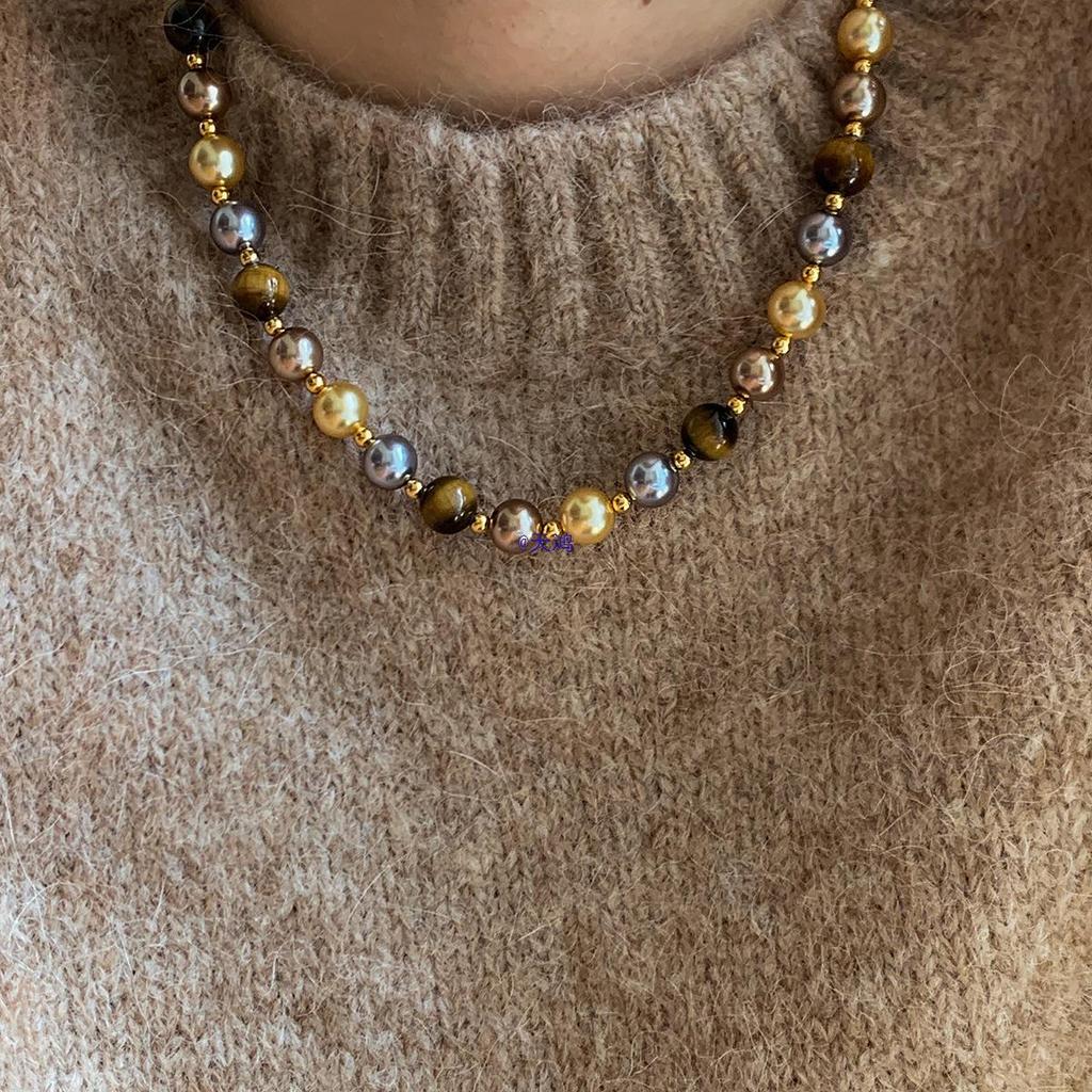 2025 Tigerauge Stein Perlenkette: Damen Y2K Stil, Nischendesign, Leichter Luxus Perlenaccessoire