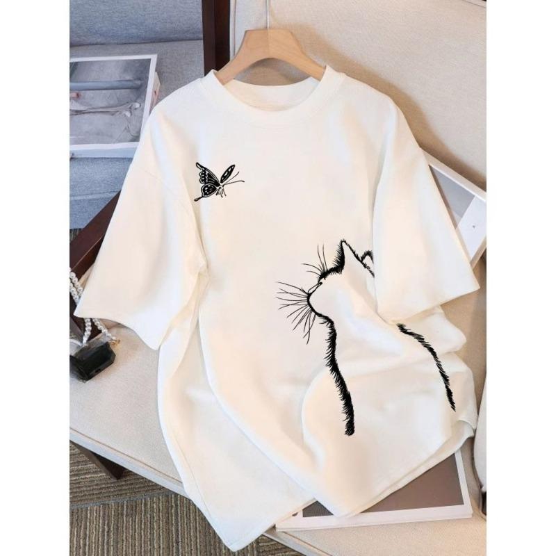 

Черная летняя женская футболка с коротким рукавом, уникальные принтованные топы с коротким рукавом, свободный повседневный пуловер с круглым вырезом для леди XXL белый