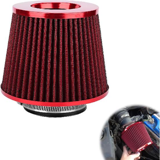 Clamp-on Air Intake Filter, 3/3.5/4 Inch High Flow Vehicle Engine Air Filters Replacement, Washable & Reusable Round Tapered Cone Filters for Cars