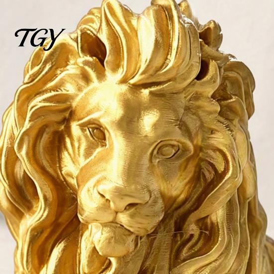 Modern Desktop Ornament Golden Lying Lion Resin Figurine, 3D Printed Recumbent Statue, Sculpture for Office Desk Bookshelf Wine Cabinet Tabletop