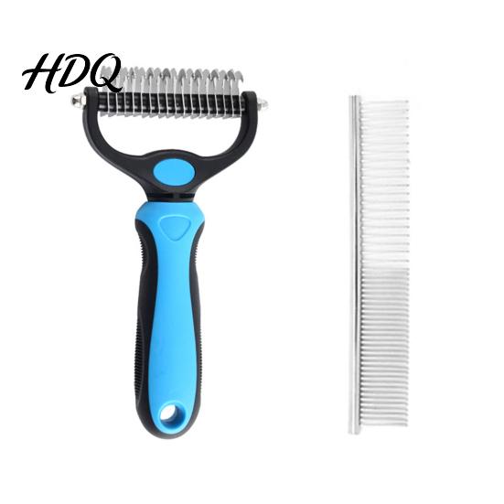 Loose Fur Removal Tool Pet Detangling Rake with Comb Double-Sided Undercoat Cat синий