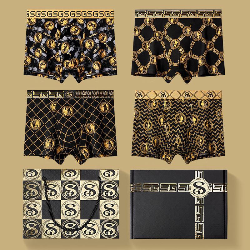 

Чоловічі бавовняні боксери середньої посадки GDECC - дихаюча, антибактеріальна, подарункова коробка високого класу 4pcs gift box; 4XL(175-220)