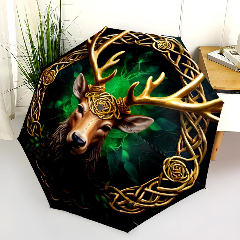 1PC Viking Theme Umbrella Portable Folding Umbrella Iron Frame Hole Bone Structure Outdoor Home Umbrella A6