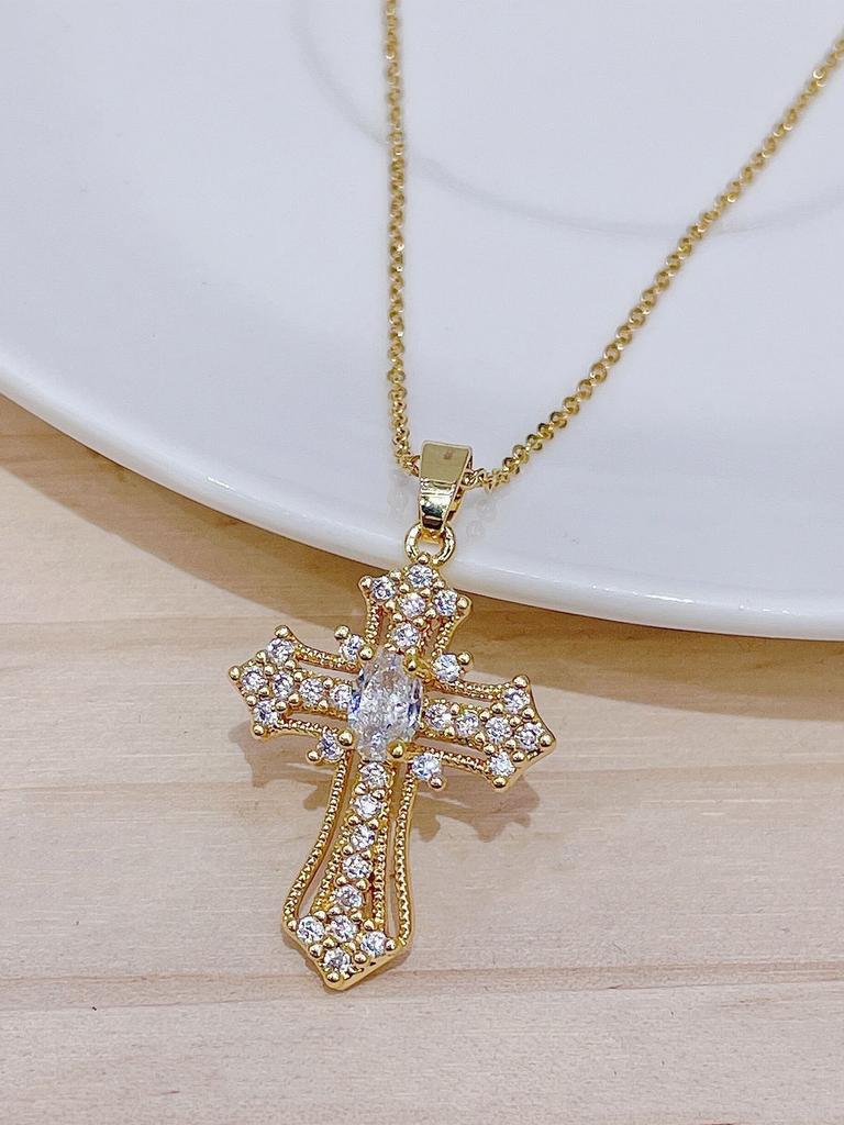 A zircon cross pendant necklace, a gift for friends, girlfriends, Christmas, Thanksgiving, Valentine's Day