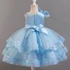 Girls Beaded Bow Tie Sequin Mesh Children's Sleeveless Evening Dress School Graduation Party Multi Layered Dress