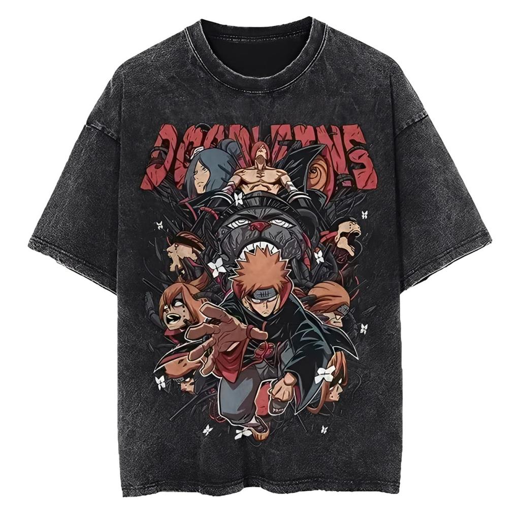 Six Paths of Pain T Shirt Naruto Men Acid Wash Akatsuki Anime Graphic Cotton Streetwear Nagato Konan Yahiko Vintage Tee