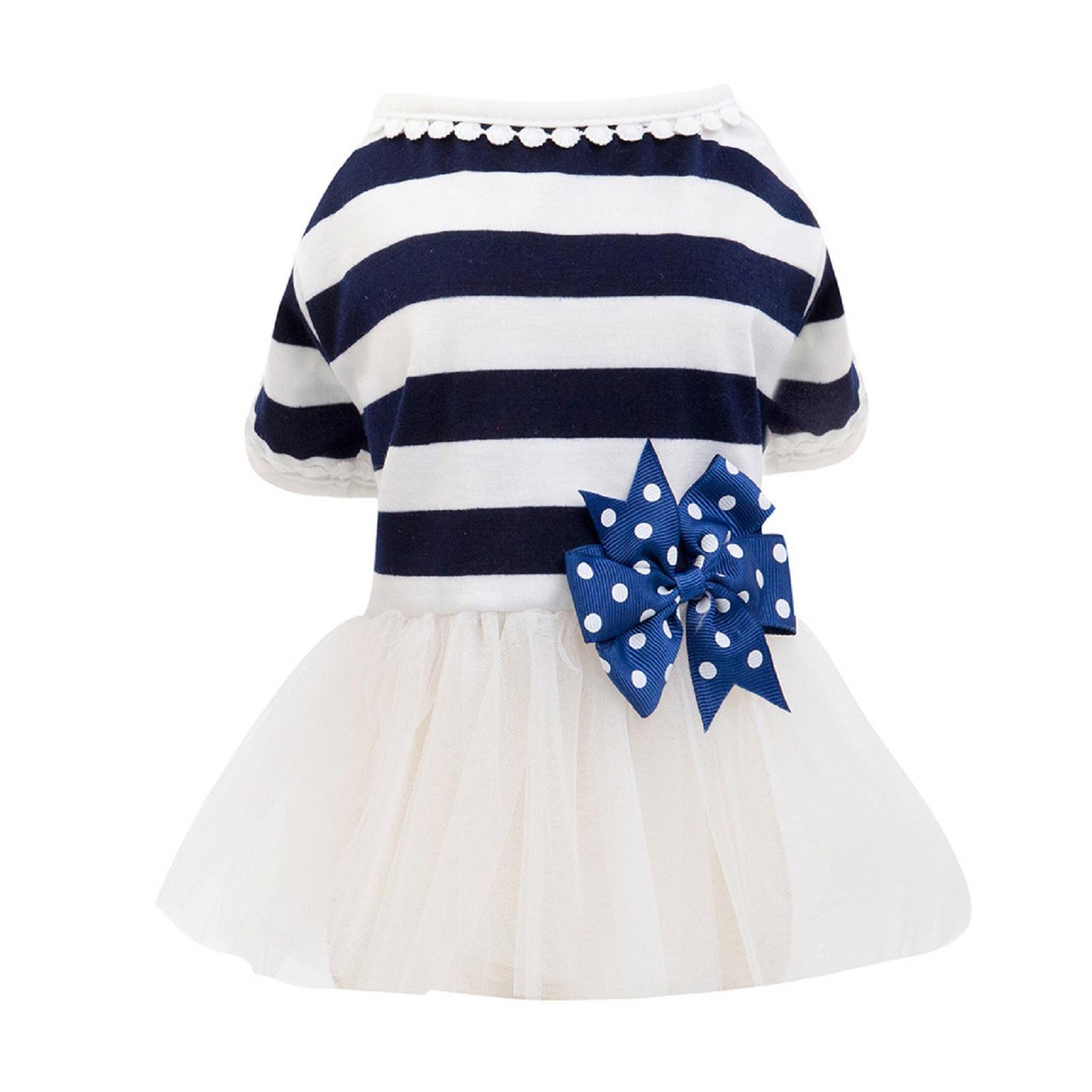 

Small Dog Dress Pet Dog Bowknot Dress Dog Cute Spring Summer l синий