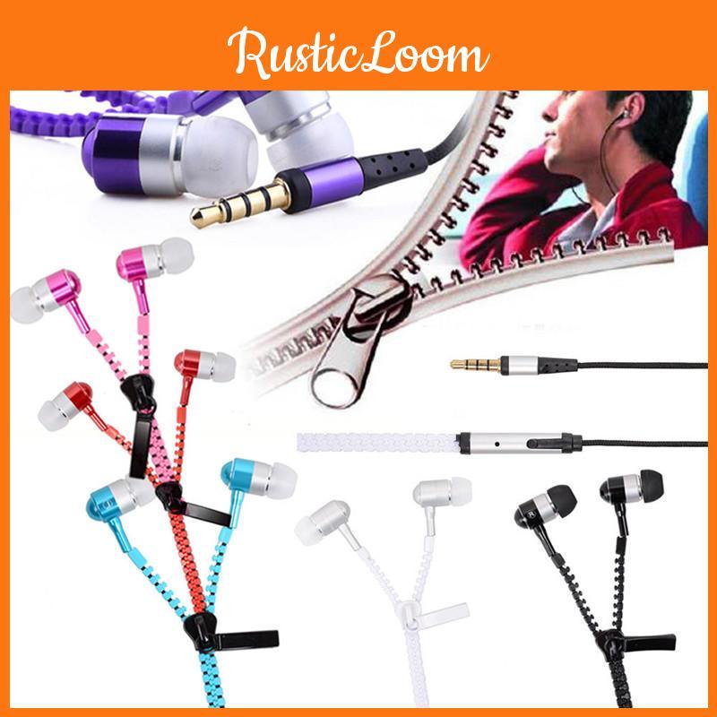 Metal Zipper Earphones With Microphone For Mobile Phone Listening And Call Control