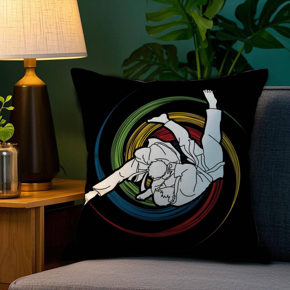 Sports Judo Martial Arts Pillow Case Plush Fabric Soft Double Sided Print Sofa Cushion Cover Throw Pillow Covers