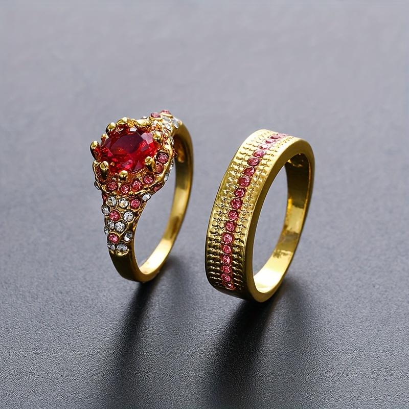

2pcs Elegant Synthetic Ruby Ring - Fashion, Perfect Anniversary Gift 7