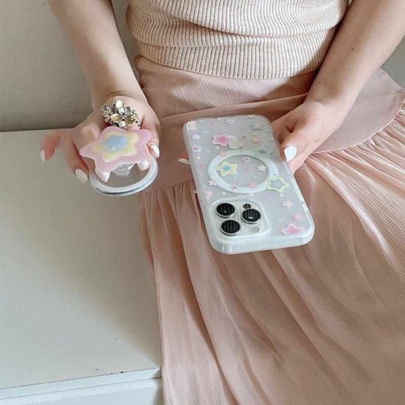 Korean Cute Star For Magsafe Magnetic Phone Holder For Iphone 15 Matte Wireless Charging Case Stand Decoration Gifts For Girls