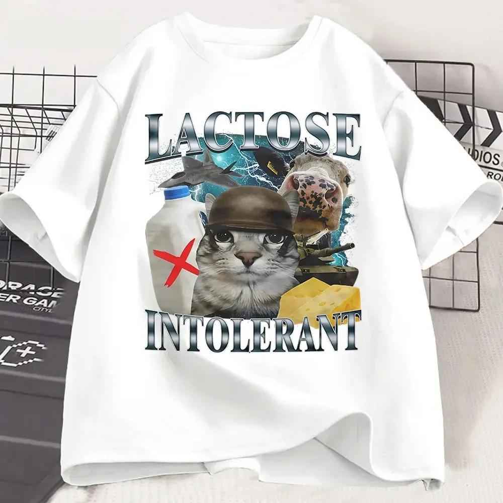 Lactose Intolerant Funny Cat Meme T-Shirt Men Women Retro Fashion Short Sleeve T-shirts  Casual Cozy Oversized T Shirts