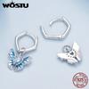 WOSTU 925 Sterling Silver Blue Butterfly Drop Hoop Earrings Women Dreamy Zircon oil printed Ear Clips Statement Wedding Jewelry