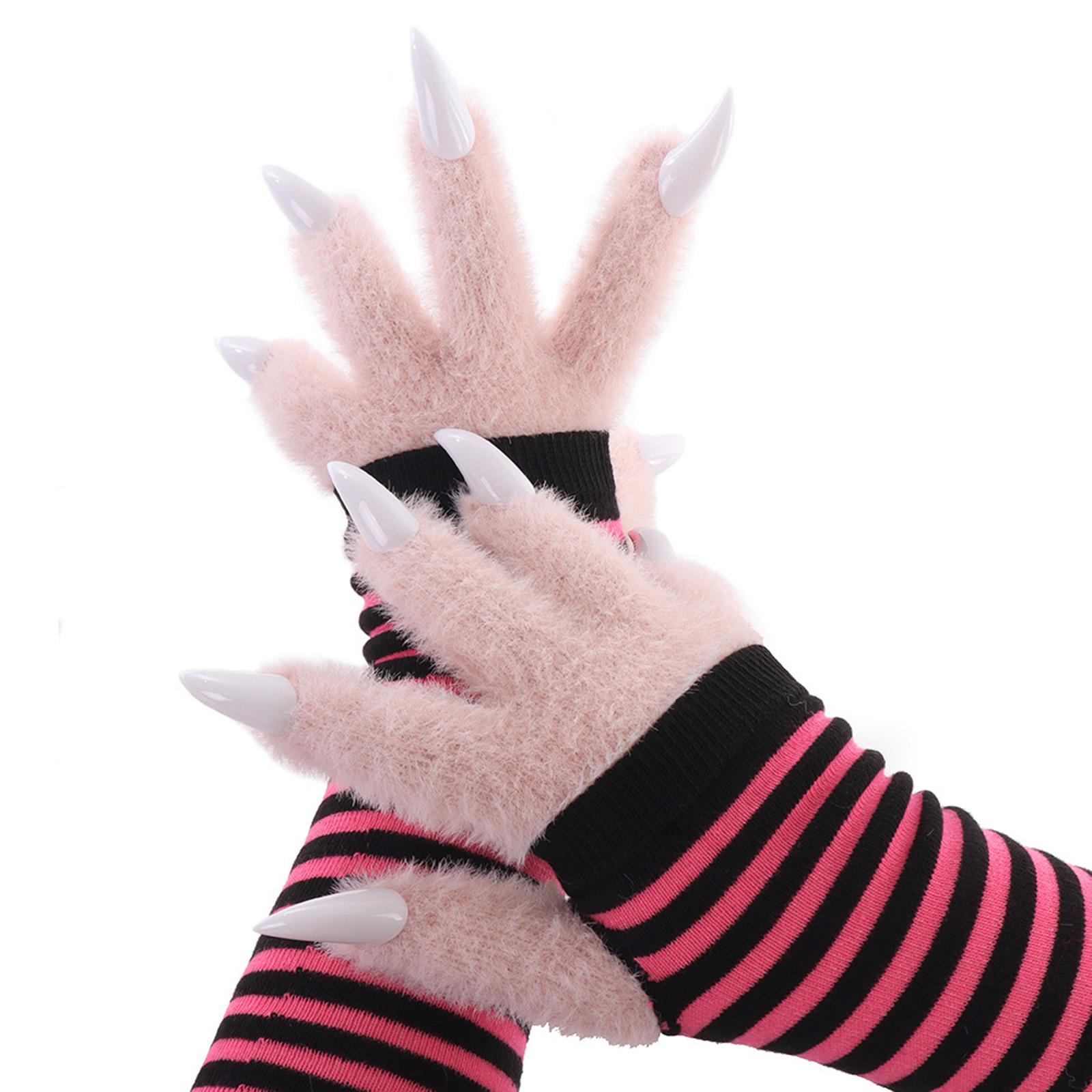 Faux Furs Cats Claw Gloves Therians Paws Plush Fursuit Paws Halloween Cosplay Costume Animal Foxes Paws Mitten Women Men 4