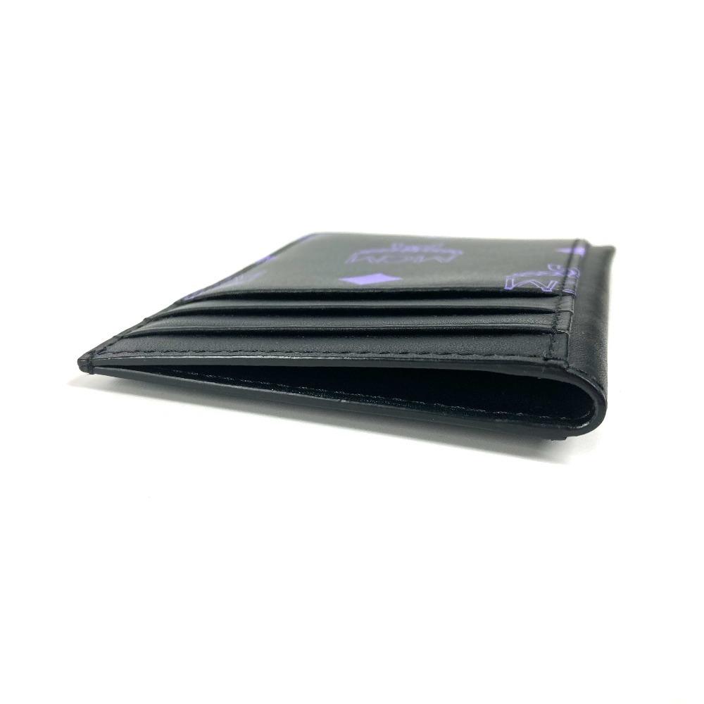 MCM logo Business card holder pass case Bicolor Card Case Leather Black/purple