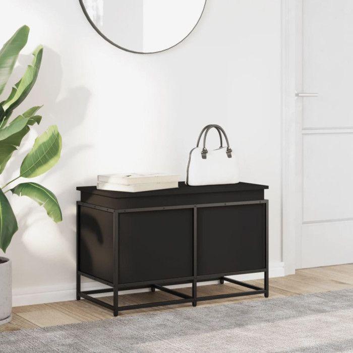 Boîte de rangement avec couvercle noir bois d ingénierie