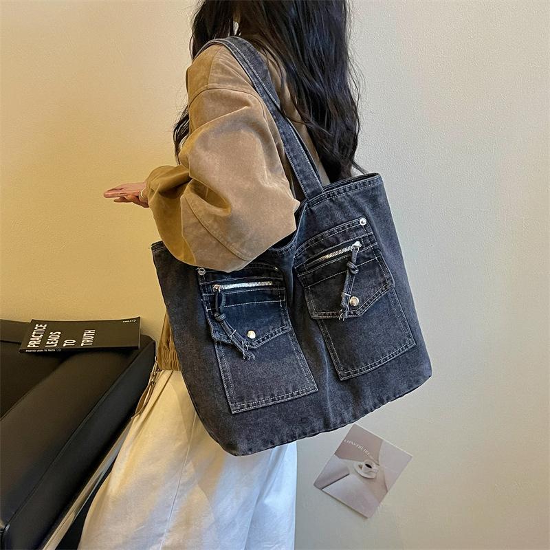 Wind Truck Bag Denim Tote Large Capacity Commuter College Student Single Shoulder Bag