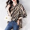 Women's Seven-minute Sleeve Striped Sunscreen Chiffon Shirt Thin Section Loose Belly-shading Blouse