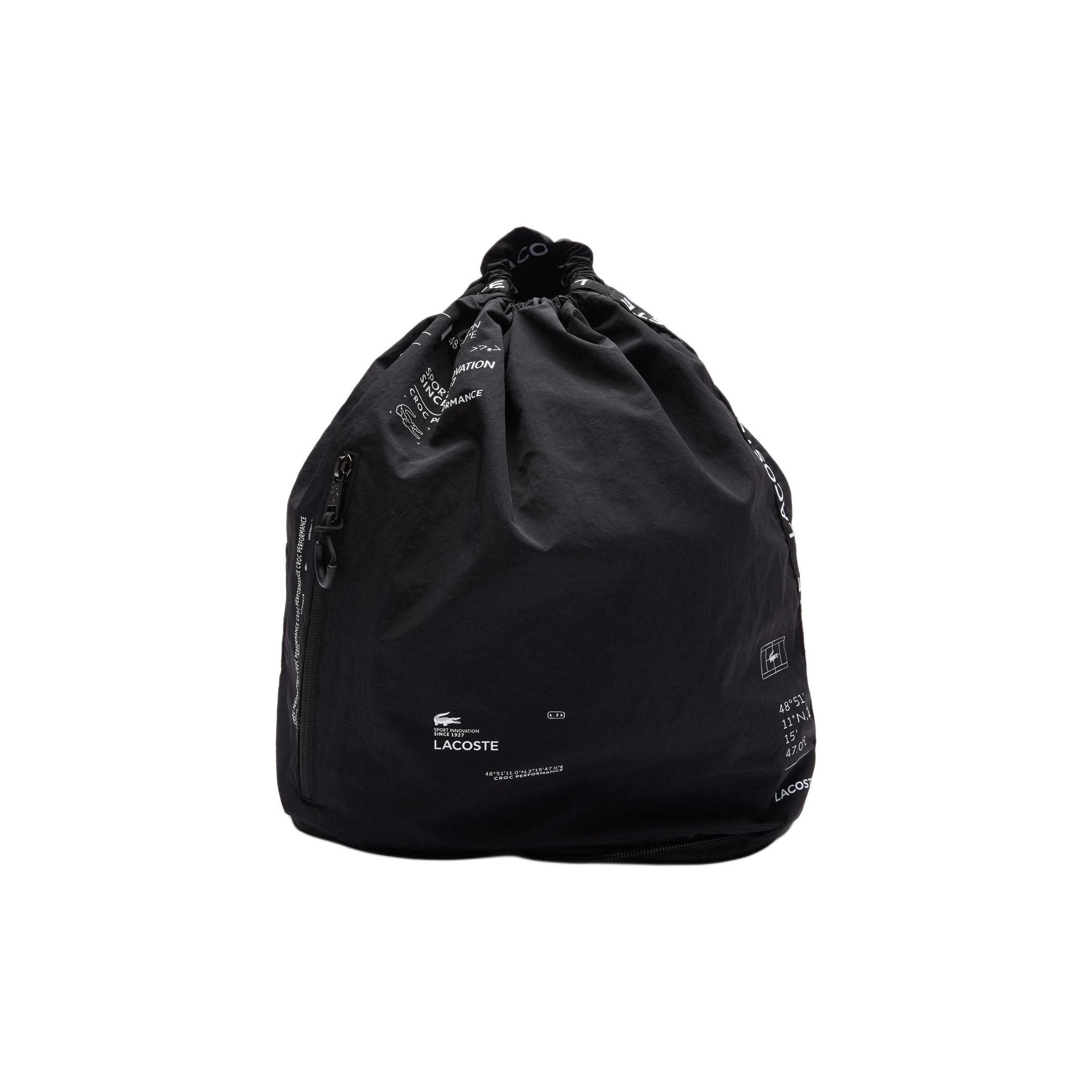 Lacoste Fashion Casual Drawstring Closure Nylon Backpack Medium Unisex Backpack Black NU3802UH-000 Black,Medium