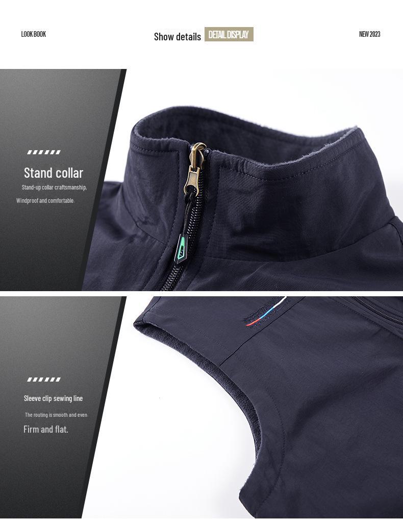 Pánská podzimní/zimní oboustranná vesta: Venkovní stojací obojek pro rybaření, fotografování a další (Model 1906)