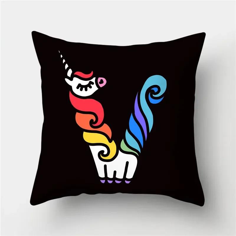Letters Eenhoorn Kussenhoes Polyester Print Kussensloop Bank Decor Kussen Thuis