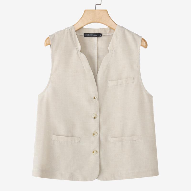 

ZANZEA Женские повседневные летние топы-майки без рукавов с V-образным вырезом S хаки