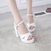 Women's 2024 Summer Rhinestone Buckle Chunky Heel One-Strap Sandals