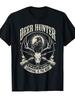 Buck Skull with Raven And Crossed Rifles Hunting Graphic T-Shirt Short-Sleeved