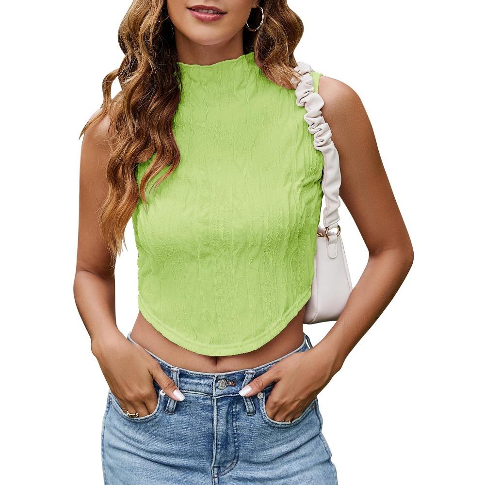 Women's Sleeveless Knitted Round Neck Slim Fit Navel Top Summer