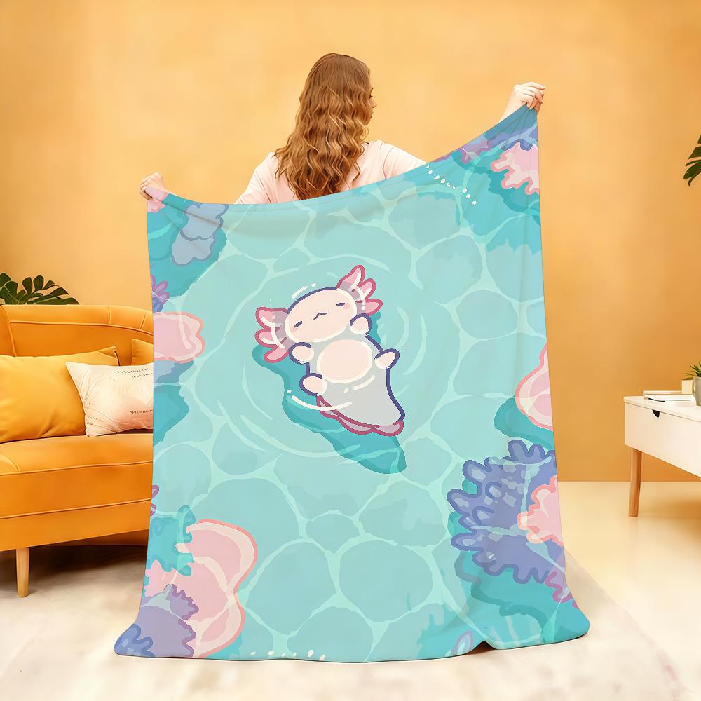 Cartoon Pink Axolotl Kawaii Blanket Soft Throw Blanket for Home Bedroom Bed Sofa Picnic Travel Office Rest Cover Blanket Gift
