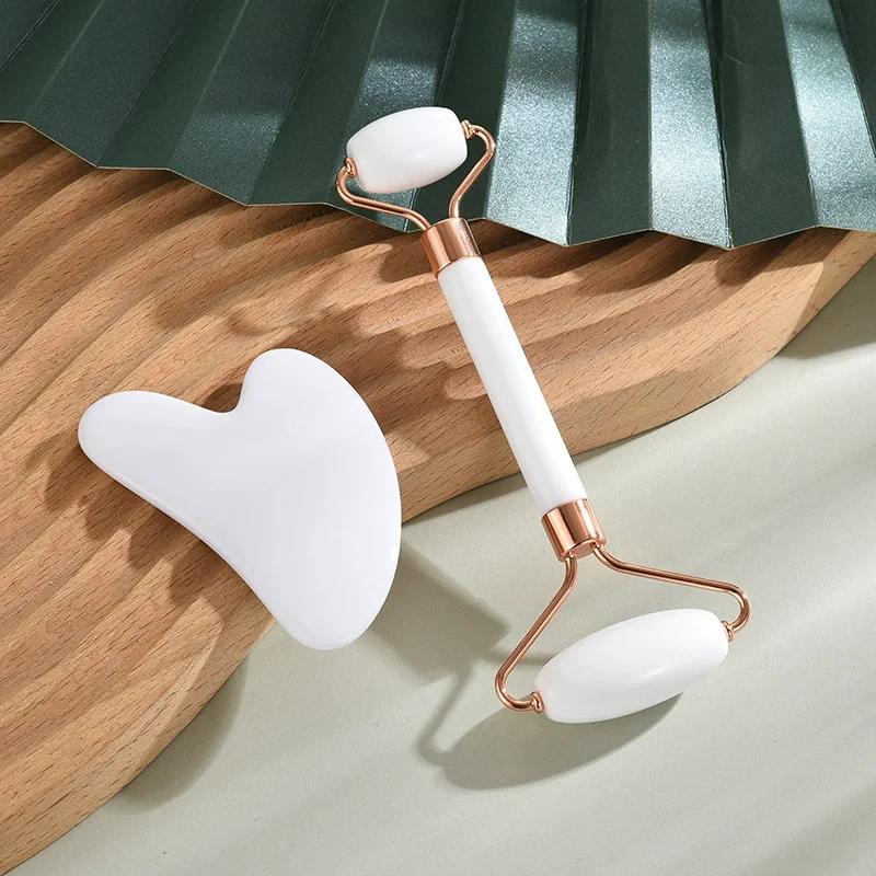 2Pcs Facial Massager Kit Resin Face Roller Guasha Board Beauty Scraping Massage Roller Face Lifting Neck Body Skin Care Tools