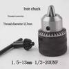 Electric Drill Power Tool Accessory: Hand-Tightened Locking Chuck with Round & Square Shank Compatibility