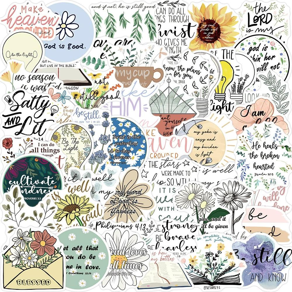 10/30/50pcs Bible Inspirational Quotes Stickers Cartoon Aesthetic Decals DIY Scrapbooking Phone Suitcase Graffiti Sticker Decor