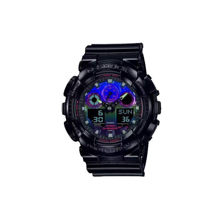 Casio 200M Waterproof Quartz Movement Resin Strap Watch Men watches Blue GA-100RGB-1A Black Strap