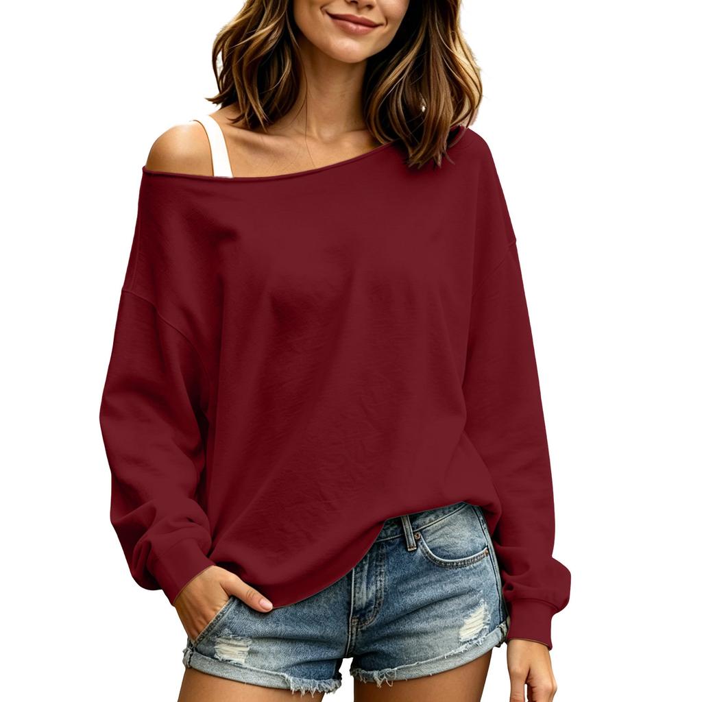 Women's Pullover Sweatshirt, Crewneck Long Sleeve Casual Color, Loose Fit