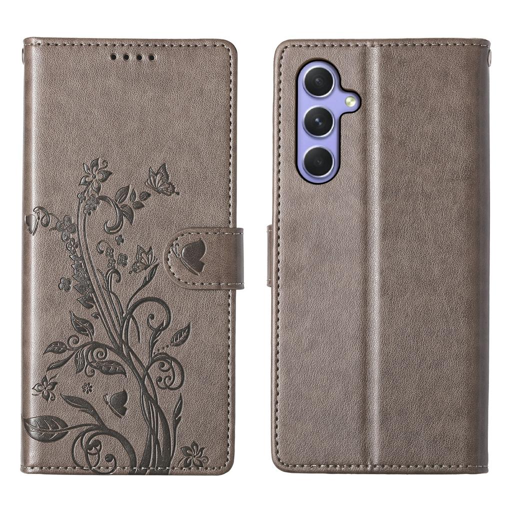 For Samsung Galaxy A16 5G/4G Wallet Case Butterfly Floral Imprint PU Leather Phone Cover with Wrist Strap