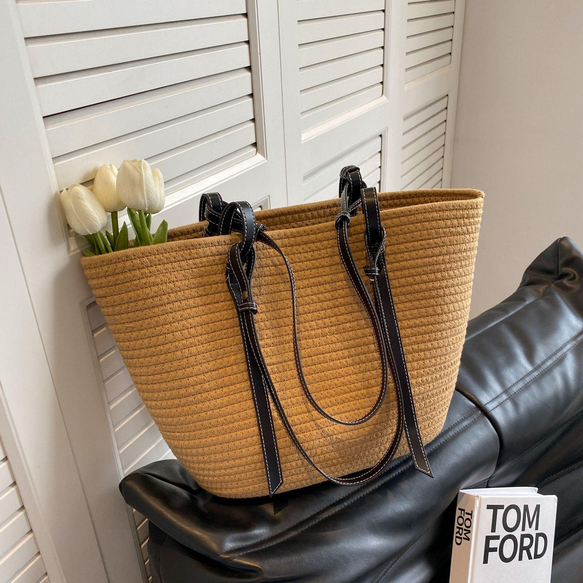 

Large capacity straw bag women 2025 Internet celebrity explosion beach bag women shoulder bag women ins commuter tote bag women хаки