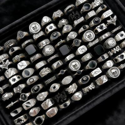 6/8/12/24/48/100Pieces Vintage Punk Geometry Rings Set For Women Men Mix Style Hip Hop Skull Eye Finger Jewelry Party Gifts