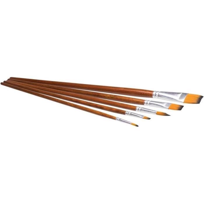 Pinceaux - Morocolor - Kit de 5 - Poils Synthétiques - Ronds et Plats - Pour Acrylique et Gouache