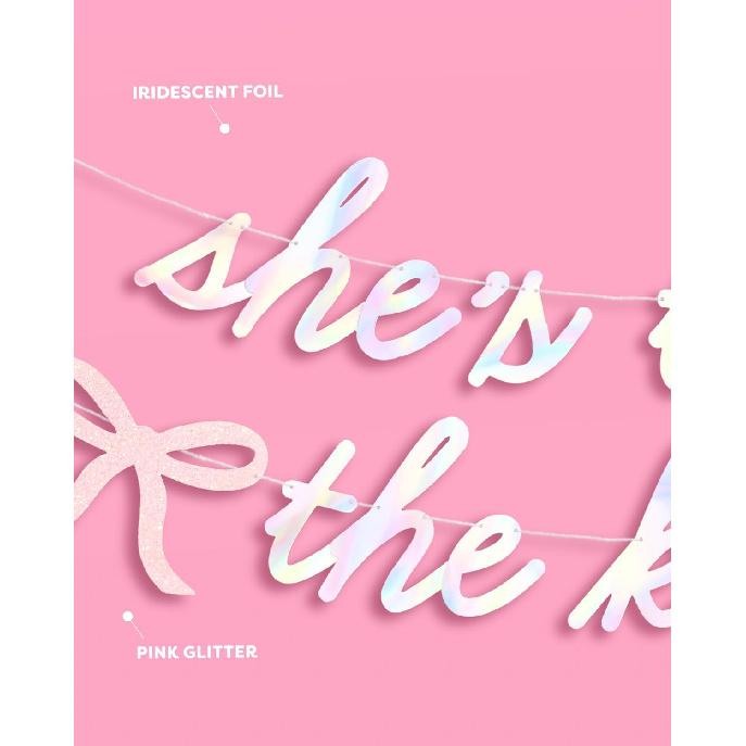 xo, Fetti She's Tying the Knot Banner - Iridescent Foil | 4.5 Ft. | Bow Bachelorette Decorations, Engagement Party Sign, Proposal Background, Bach