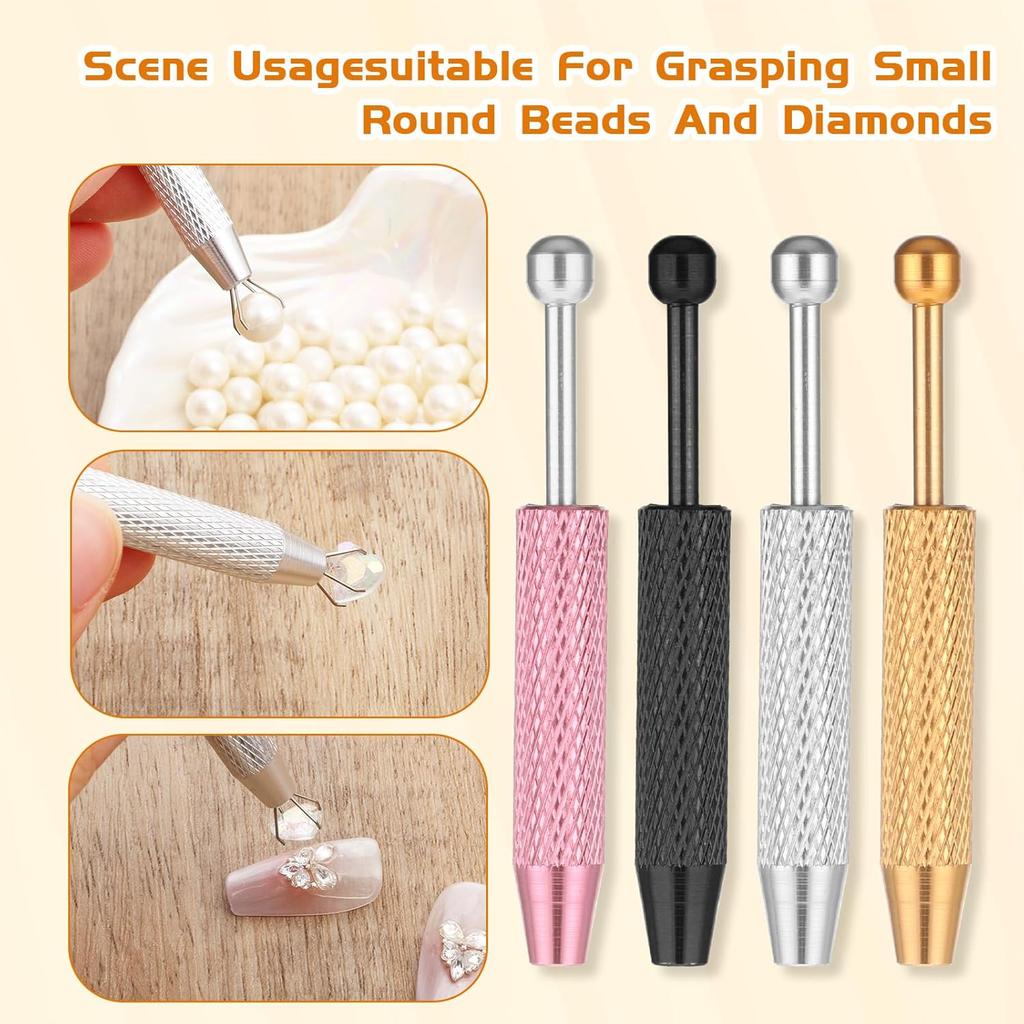 Giantree 4-Piece Set of Perforated Ball Grabbing Tools, Mini Grabbing Pen, Perforation Auxiliary Pen, Stainless Steel Jewelry Picking Tool, Gem