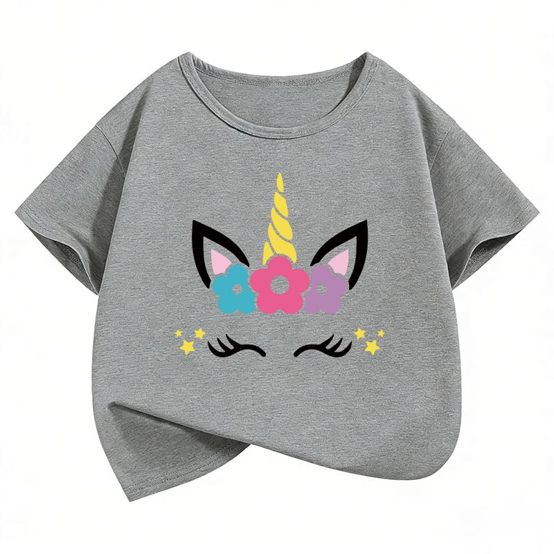 Kawaii Horse Unicorn Design TShirt Printed T Shirt Girls Summer Clothes Short Sleeve Tops TShirts Cute Kids Clothing