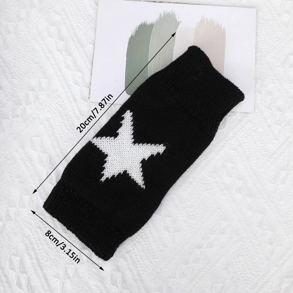 Pár pletených rukavic bez prstů s hvězdami, délka k zápěstí, rukavice bez prstů, Y2K styl