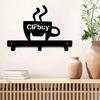1pc Metal Key Holder Hooks Organizer Rack Wall Mounted Decor, Metal Coffee Cup Rack with Coffee Sign for Bar Kitchen Organizer