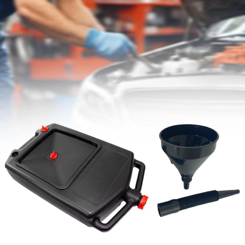 Oil Fuel Coolant Drain Tray Pan Efficient Slotted Storage Can with Funnel PP Impact Resistant for Garage Motorcycle