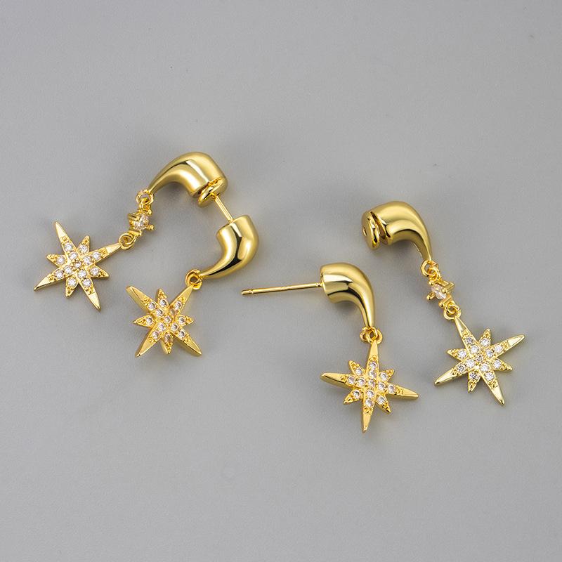 Luxury Back Hanging Eight Pointed Star Rhinestone Earrings For Women Fashionable Temperament High End Exquisite Jewelry