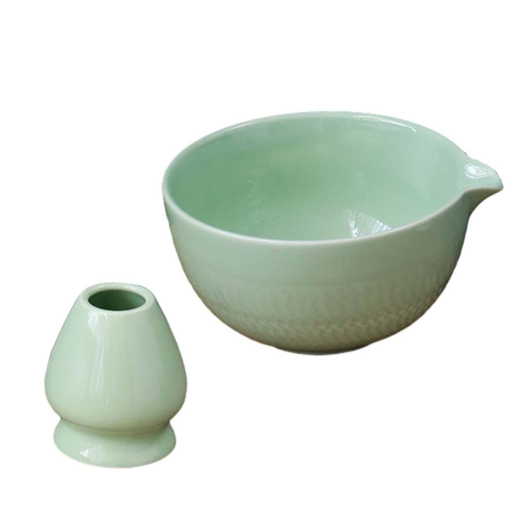 2Pcs Ceramic Matcha Bowls and Whisk Holder Portable 500ml Ceramic Matcha Bowl for Party Bedroom Table Office Dining Room