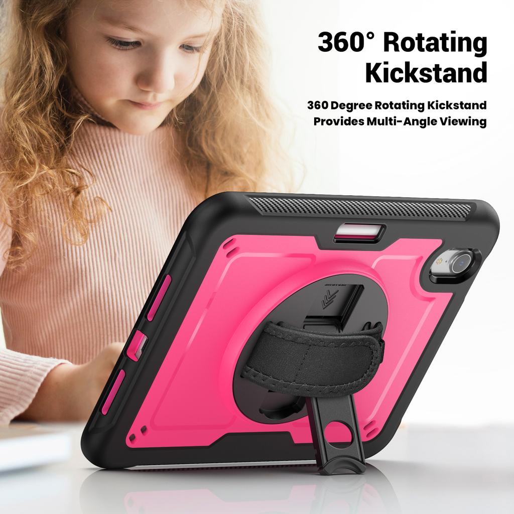 For iPad Mini (2024)/(2021) Case Kickstand PC + TPE Tablet Cover with Hand Strap and Shoulder Strap