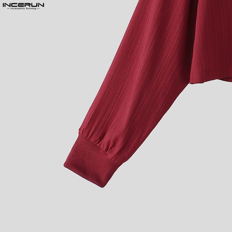 INCERUN Mens Two Piece Outfits Hoodie Cropped Pullover and Wide Leg Pants Drawstring Sets